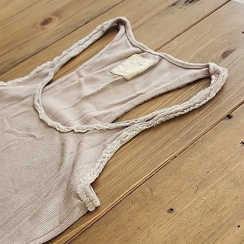 Hollister HCO Tan Tank Top with Lace Detailing